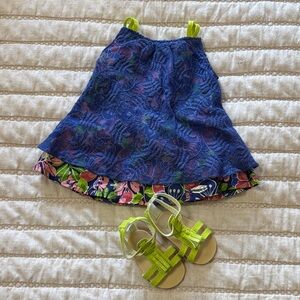 American Girl Floral Blue Dress with Lime Sandals